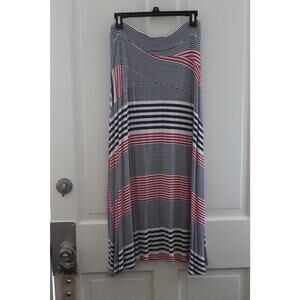 New Directions Maxi Skirt Sz Medium Red White Blue Comfort Stretch Nautical Boho